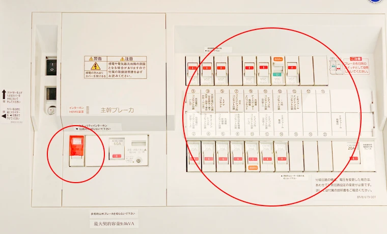 分電盤の各分岐ブレーカー
