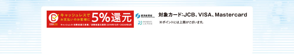 対象カード：JCB、VISA、Mastercard ※ポイントには上限がございます。