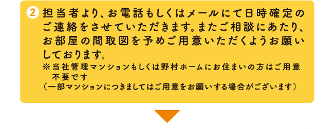 受付または担当者より、お電話もしくはメールにて日時確定のご連絡をさせていただきます。