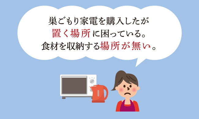 巣ごもり家電を購入したが置く場所に困っている。食材を収納する場所が無い。