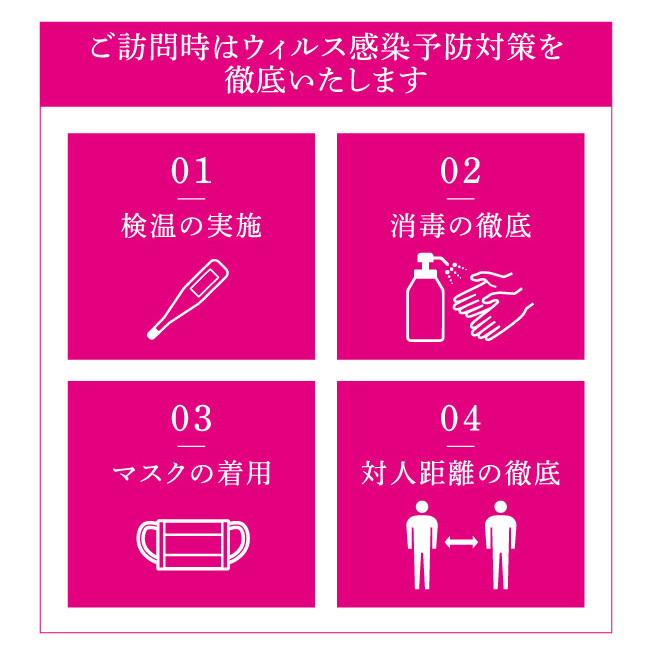 ご訪問時はウィルス感染予防対策を徹底いたします