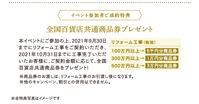 イベント参加者ご成約特典　全国百貨店共通商品券プレゼント