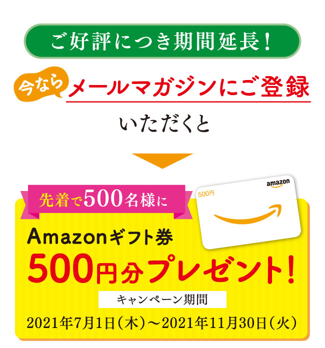 メールマガジンにご登録いただくと先着500名様にAmazonギフト券500円分プレゼント！