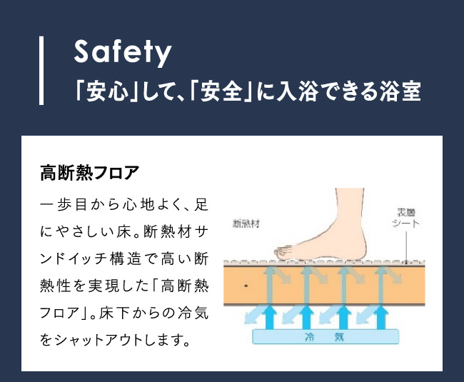 Safety　「安心」して、「安全」に入浴できる浴室　高断熱フロア