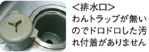 ＜排水口＞わんトラップが無いのでドロドロした汚れ付着がありません